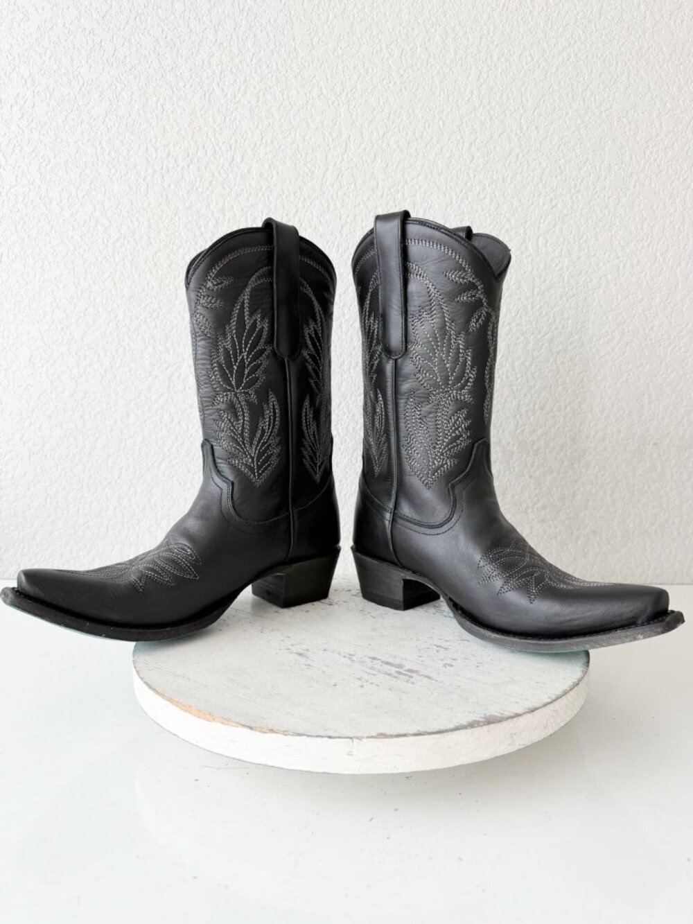 Lane SANDAGA Midi Black Cowboy Boots Cowgirl Western Mid Calf Snip Toe Size 7 - Picture 7 of 11